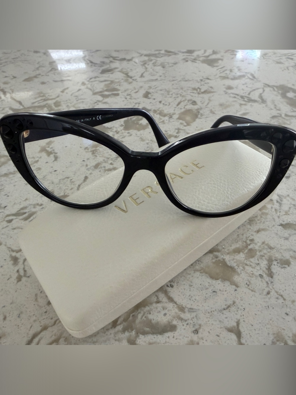 Versace Black Gloss Cat-Eye Women's Sunglasses reading glasses.